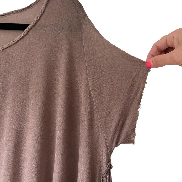 Hero Crane Brown Asymmetrical Hem Top Flowy Size P Rayon Lagenlook Boho Oversize - Picture 5 of 6